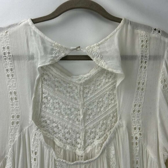 Free People Women's L Long Sleeves Embroidery White Lace Kiss Kiss Tunic Boho - Picture 13 of 16
